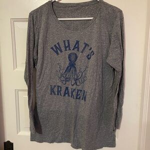 Gray Long Sleeve Tee with Blue Graphic
